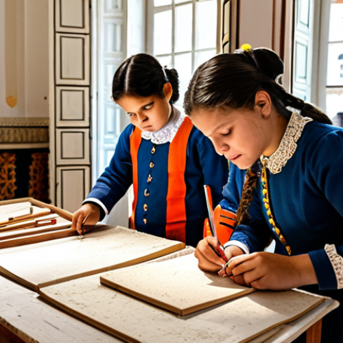 Home 15 Educational Workshop**
"A bright and engaging educational workshop taking place inside a restored historical building in Lisbon, Portugal. Children are fully clothed and participating in a hands-on activity related to Portuguese cultural heritage. An instructor in appropriate attire is guiding them. The scene showcases traditional crafts and artifacts. Safe for work, appropriate content, fully clothed, family-friendly, perfect anatomy, correct proportions, natural pose, professional photography, high quality, educational setting."
**
