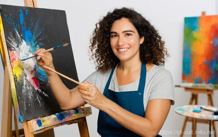 문화예술사로 일하며 겪은 직무 스트레스 극복법 - **Prompt:** A vibrant scene depicting a Portuguese creative woman, in her 30s, embracing self-care t...