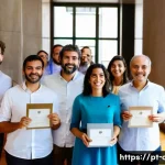Home 22 문화예술사 자격증과 연계된 정부 지원 제도 - **Prompt:** A diverse group of Portuguese cultural professionals, including a young historian, a tra...